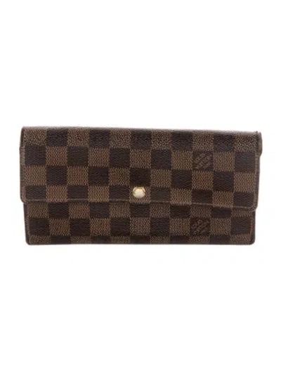 Pre-owned Louis Vuitton Damier Ebene Pattern Coated Canvas Sarah Wallet In Brown