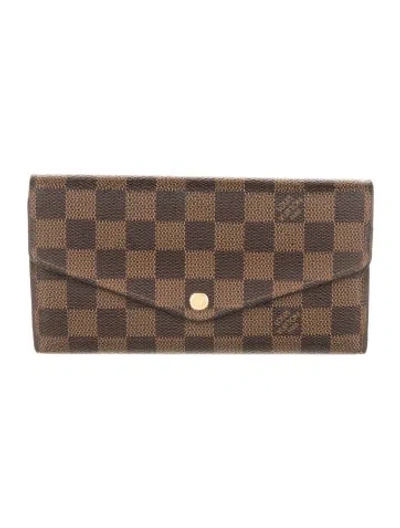 Pre-owned Louis Vuitton Damier Ebene Pattern Coated Canvas Sarah Wallet In Brown