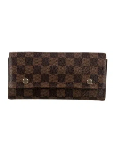 Pre-owned Louis Vuitton Damier Ebene Pattern Coated Canvas Sarah Wallet In Brown