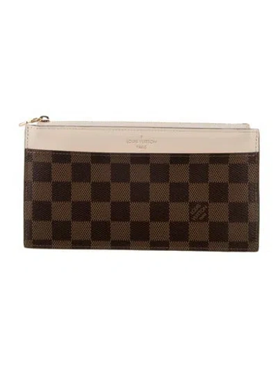 Pre-owned Louis Vuitton Damier Ebene Pattern Coated Canvas Slim Purse In Brown
