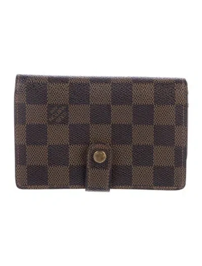 Pre-owned Louis Vuitton Damier Ebene Pattern Coated Canvas Viennois Wallet In Brown