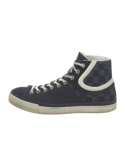 Pre-owned Louis Vuitton Damier Ebene Pattern Denim Lace-up Boots In Blue