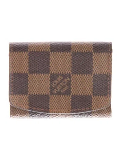 Pre-owned Louis Vuitton Damier Ebene Pattern Leather Card Holder In Brown