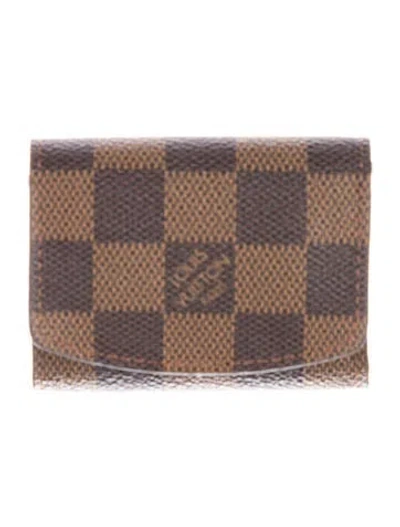 Pre-owned Louis Vuitton Damier Ebene Pattern Leather Card Holder In Brown