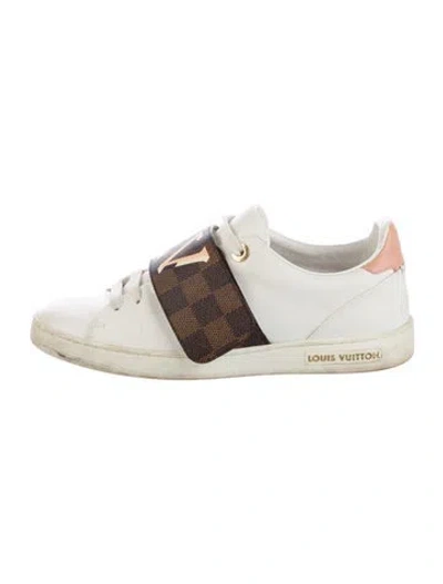 Pre-owned Louis Vuitton Damier Ebene Pattern Leather Sneakers In White