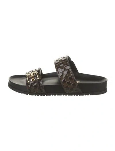 Pre-owned Louis Vuitton Damier Ebene Pattern Patent Leather Slides In Brown