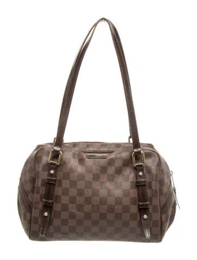 Pre-owned Louis Vuitton Damier Ebene Pm Rivington Shoulder Bag Pm In Brown