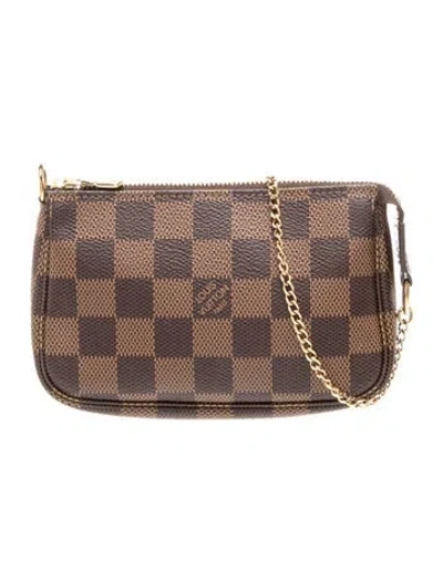 Pre-owned Louis Vuitton Damier Ebene Pochette Accessoires Mini In Brown