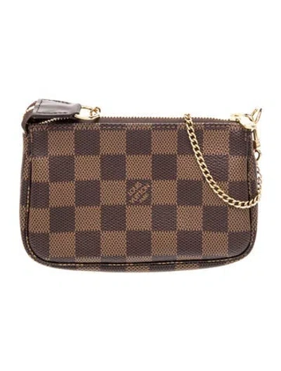 Pre-owned Louis Vuitton Damier Ebene Pochette Accessoires Mini In Brown