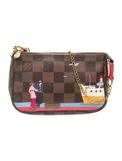 Pre-owned Louis Vuitton Damier Ebene Pochette Accessoires Mini Vintage In Brown