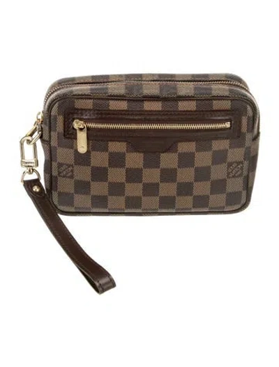 Pre-owned Louis Vuitton Damier Ebene Pochette Billets Macao In Brown