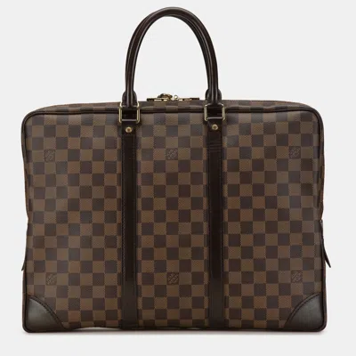 Pre-owned Louis Vuitton Damier Ebene Porte Documents Voyage Pm Bag In Brown