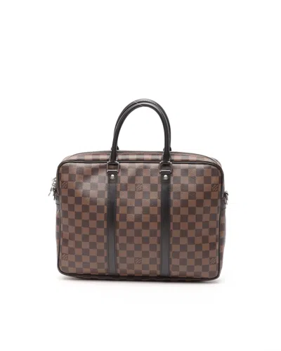 Pre-owned Louis Vuitton Damier Ebene Porte Documents Voyages Pm Bag In Brown