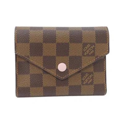 Pre-owned Louis Vuitton Damier Ebene Rose Ballerine Coated Canvas Wallet (tri-fold) () In Ebene, Rose Ballerine