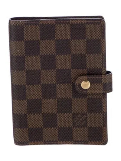 Pre-owned Louis Vuitton Damier Ebene Small Ring Agenda Cover In Brown