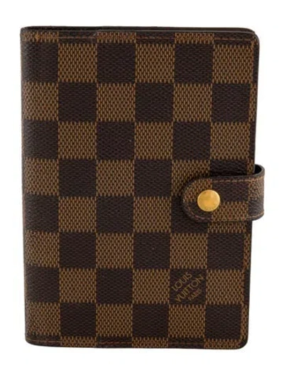 Pre-owned Louis Vuitton Damier Ebene Small Ring Agenda Cover In Brown