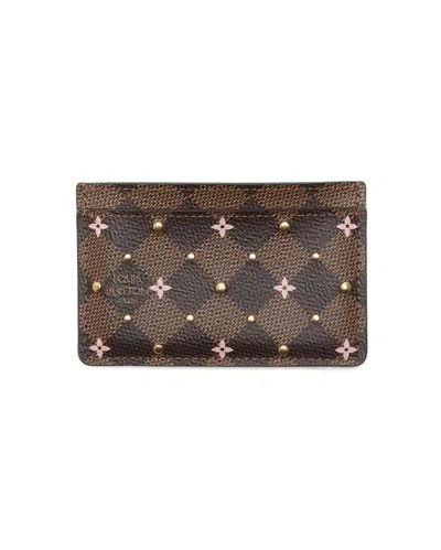 Pre-owned Louis Vuitton Damier Ebene Studded Flower Card Holder In Brown