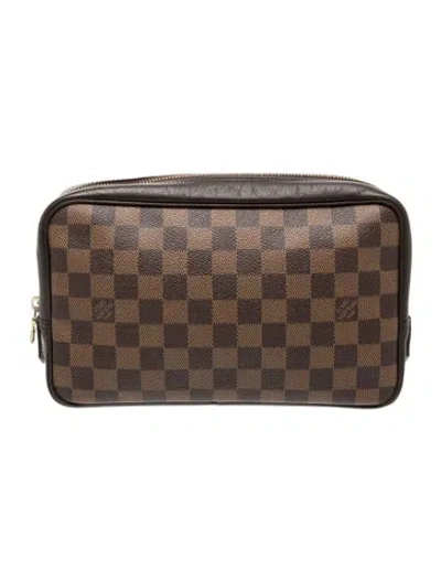 Pre-owned Louis Vuitton Damier Ebene Trousse Toilette 28 In Brown
