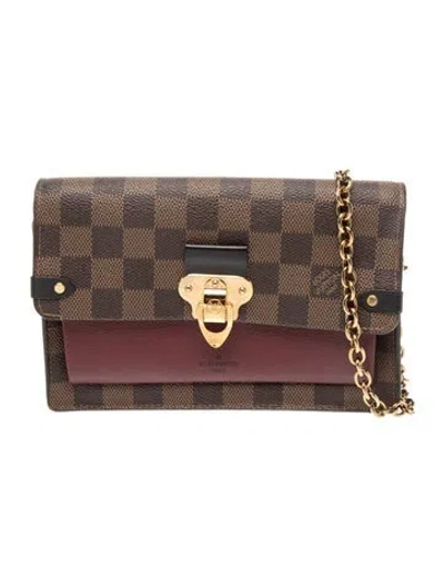 Pre-owned Louis Vuitton Damier Ebene Vavin Wallet On Chain In Brown
