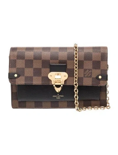 Pre-owned Louis Vuitton Damier Ebene Vavin Wallet On Chain In Brown