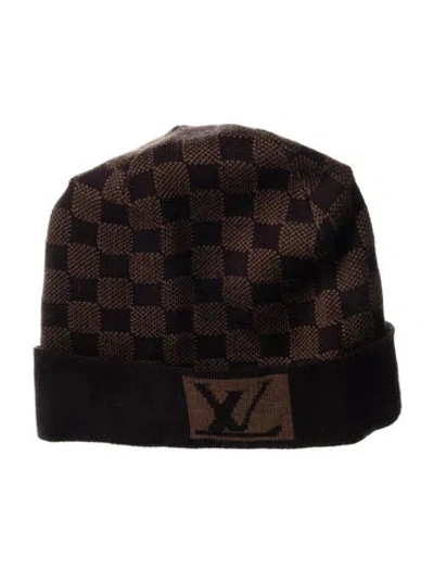 Pre-owned Louis Vuitton Damier Ebene Wool Beanie In Brown