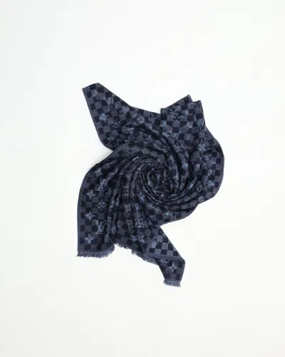 Pre-owned Louis Vuitton Damier Etoile Alise Stole In Blue