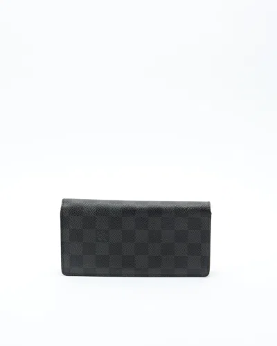 Pre-owned Louis Vuitton Damier Graphite Brazza Long Wallet In Gray