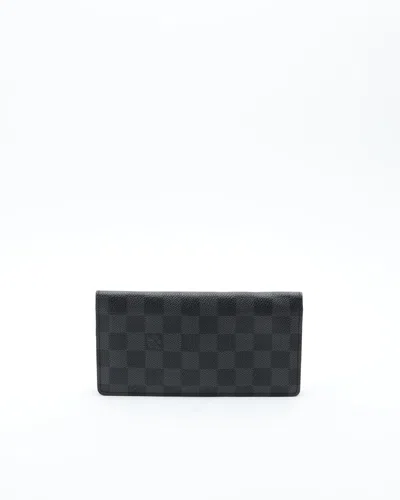 Pre-owned Louis Vuitton Damier Graphite Brazza Long Wallet In Gray