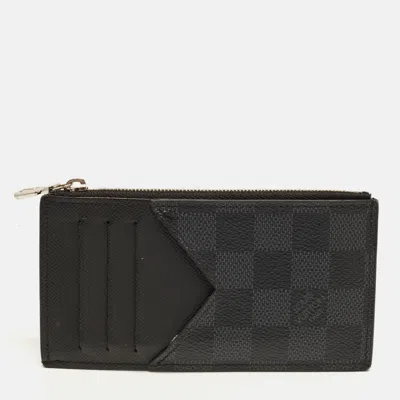Pre-owned Louis Vuitton Damier Graphite Canvas Coin Card Holder In Black