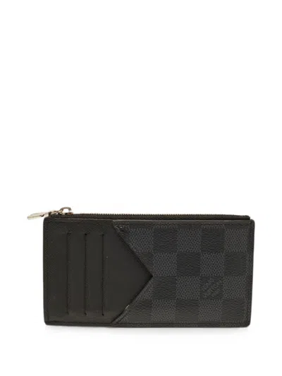 Pre-owned Louis Vuitton Damier Graphite Coin Card Holder In Black