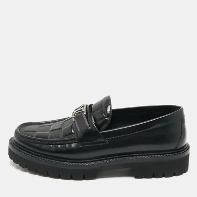 Pre-owned Louis Vuitton Damier Graphite Leather Major Loafers Size 40.5 In Black