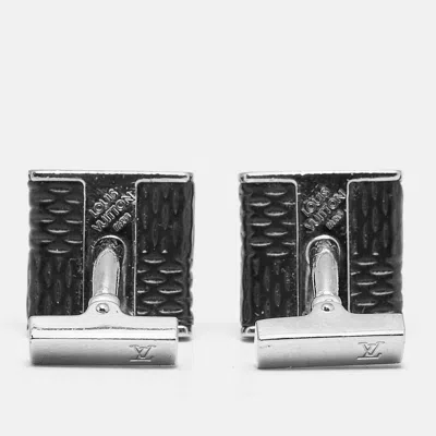 Pre-owned Louis Vuitton Damier Graphite Leather Silver Tone Cufflinks