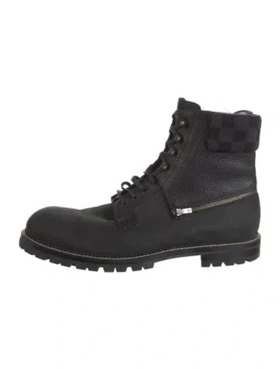 Pre-owned Louis Vuitton Damier Graphite Pattern Leather Lace-up Boots In Black