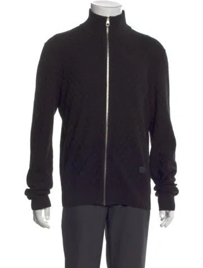 Pre-owned Louis Vuitton Damier Graphite Pattern Mock Neck Cardigan In Black