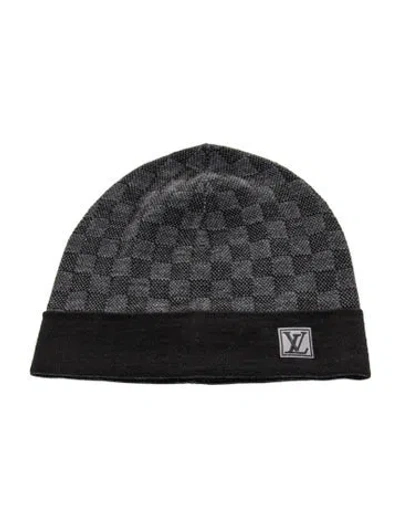 Pre-owned Louis Vuitton Damier Graphite Wool Beanie W/tags In Black