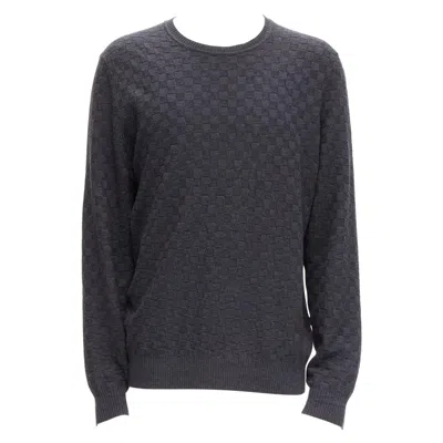 Pre-owned Louis Vuitton Damier Grey Wool Cotton Checks Lv Leather Patch Sweater L In Gray