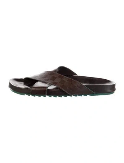 Pre-owned Louis Vuitton Damier Infini Leather Slides In Brown