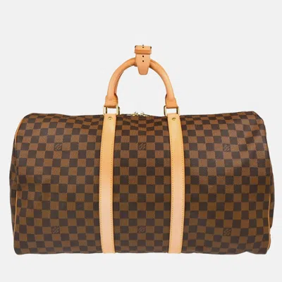 Pre-owned Louis Vuitton Damier Keepall 50 Travel Duffle Handbag In Brown