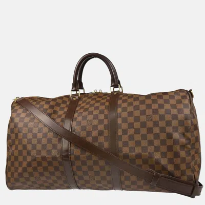 Pre-owned Louis Vuitton Damier Keepall Bandouliere 55 Duffle Bag In Brown