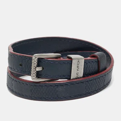 Pre-owned Louis Vuitton Damier Leather Silver Tone Double Tour Bracelet 19