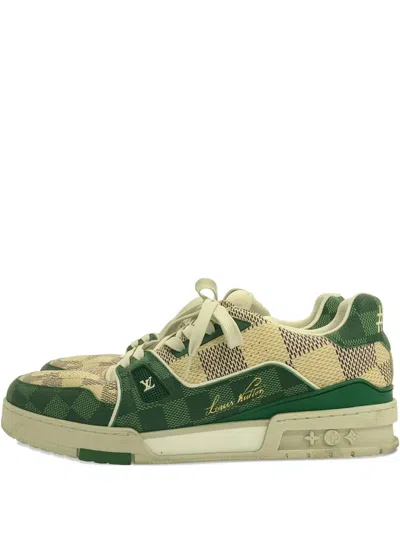 Pre-owned Louis Vuitton Damier Leather Sneakers In Green