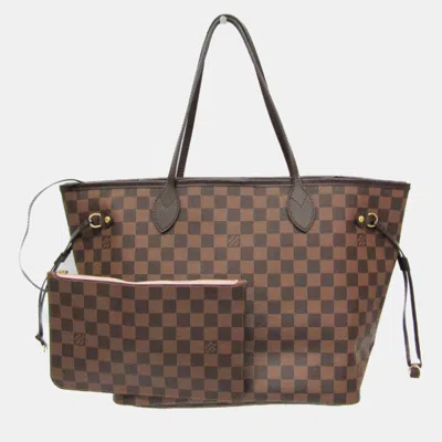 Pre-owned Louis Vuitton Damier Neverfull Mm Tote Bag Rose Ballerine Ebene In Brown