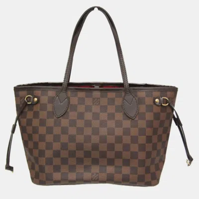 Pre-owned Louis Vuitton Damier Neverfull Pm Tote Bag Ebene In Brown