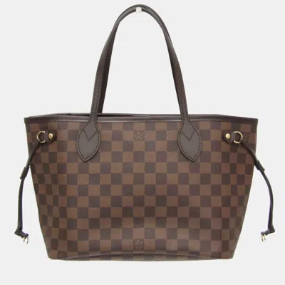 Pre-owned Louis Vuitton Damier Neverfull Pm Tote Bag Ebene In Brown