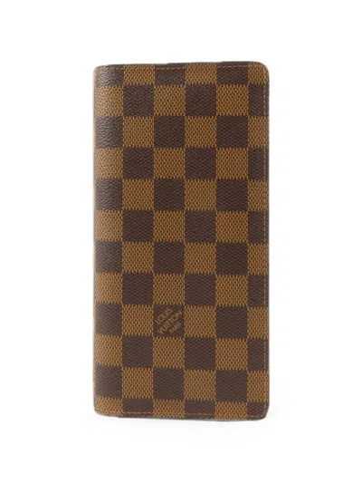 Pre-owned Louis Vuitton Damier Portefeuille Brazza Long Wallet In Brown