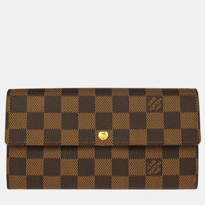 Pre-owned Louis Vuitton Damier Portefeuille Sarah Wallet In Brown