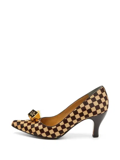Pre-owned Louis Vuitton Damier Sauvage Dice-detail Heeled Pumps In Brown