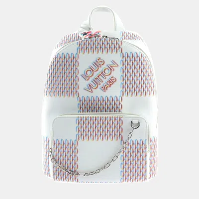 Pre-owned Louis Vuitton Damier Spray Racer Backpack In White