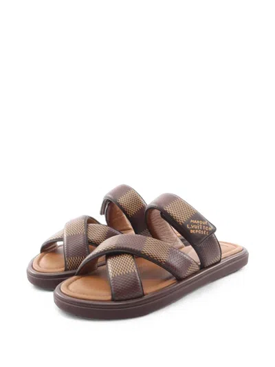 Pre-owned Louis Vuitton Damier Venice Slide Sandals In Brown