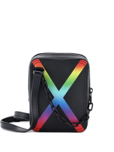 Pre-owned Louis Vuitton Danube Messenger Bag Rainbow Taiga Leather Crossbody Bag In Black